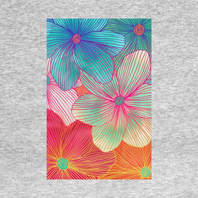 Between the Lines 2 - tropical flowers in purple, pink, blue & orange by micklyn